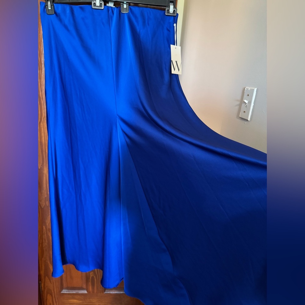 NWT Worthington Satin Elegant Royal Blue Women's Long Skirt